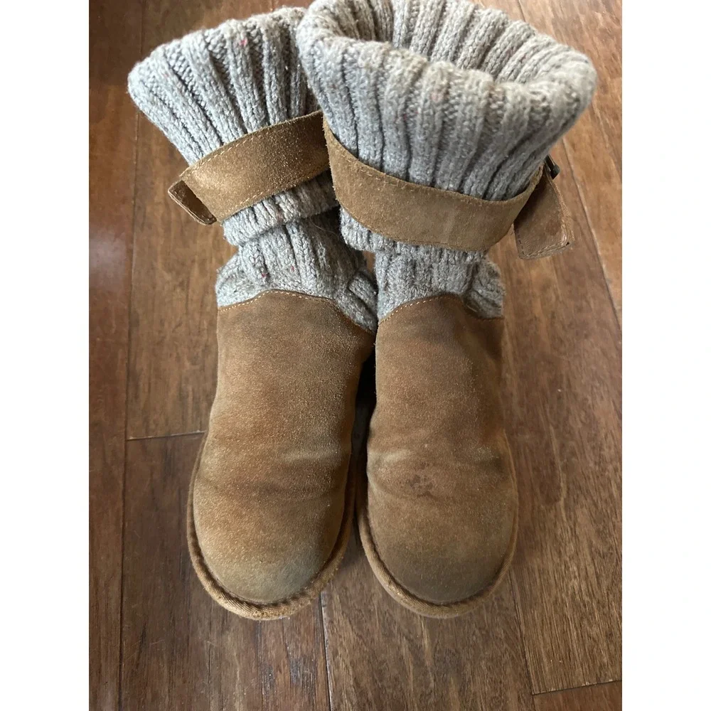 UGG Australia Women's‎ Cambridge Knit Cuff Boots Chestnut Suede & Tan Size 6